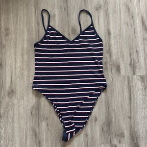 Divided Navy and White Striped Bodysuit
